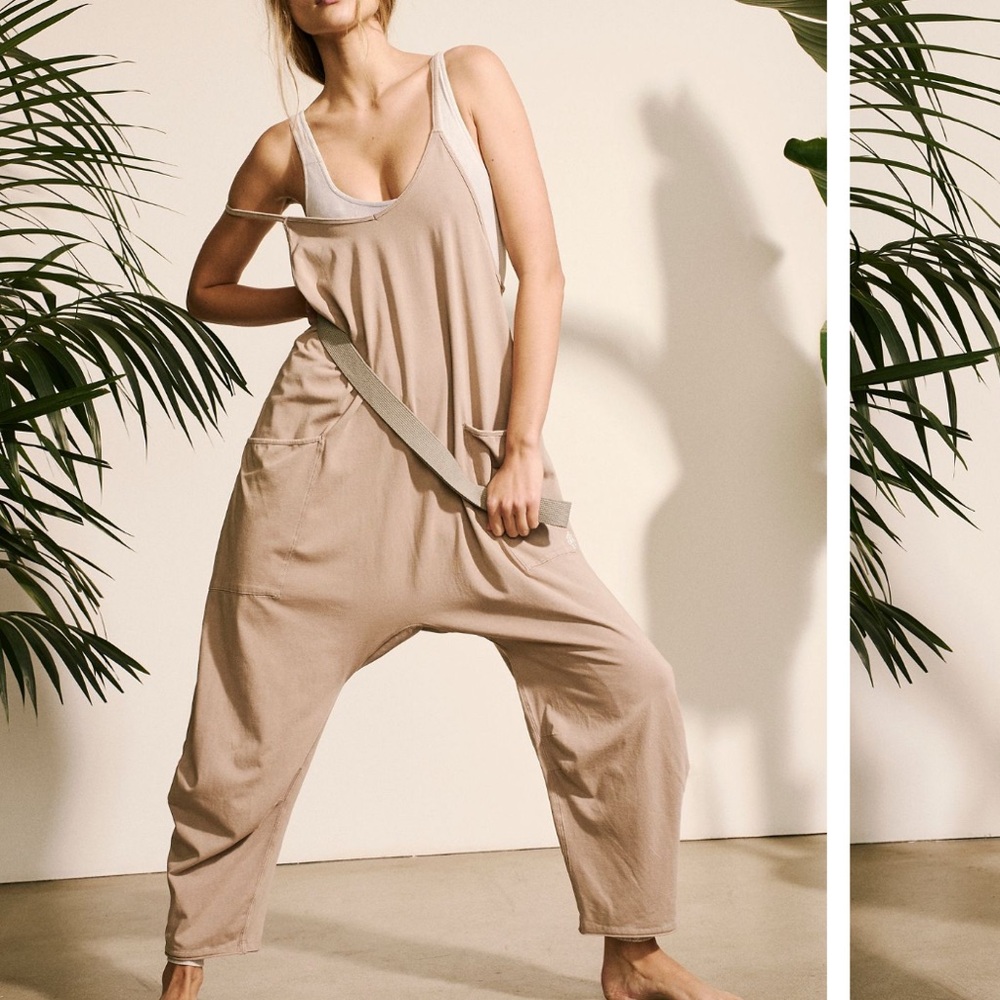 Tan hot shot Jumpsuit with Pockets freepeople